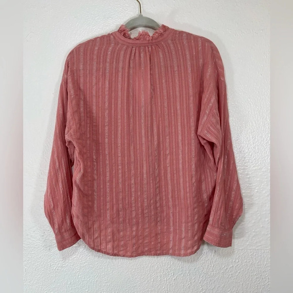 Anthropologie Pilcro Tavi Pink Silver Metallic Stripe Button Down Shirt Blouse - Picture 11 of 13